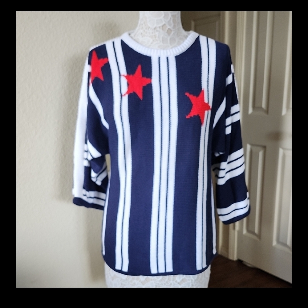 Vintage Horchow 100% Cotton Americana Preppy Sweater Classic Sophistication Sz M